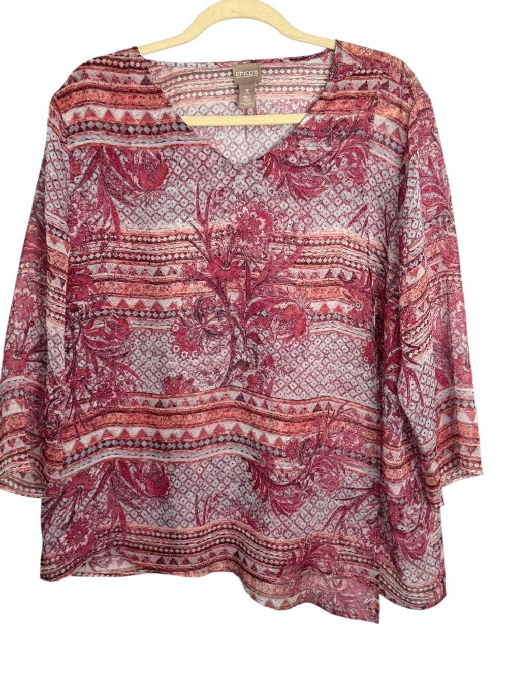Chico's‎ Blouse Women's XL Floral Lightweight Sheer Coverup Pink Chicos 3